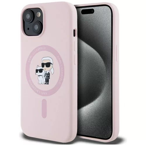 Karl Lagerfeld Silicone Karl&Choupette MagSafe iPhone 15 tok, rózsaszín