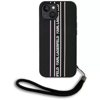   Karl Lagerfeld Saffiano Athleisure Stripes Cord iPhone 15 tok, rózsaszín
