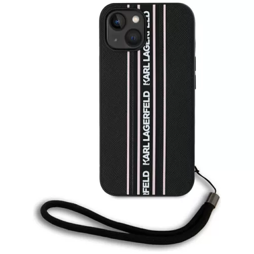 Karl Lagerfeld Saffiano Athleisure Stripes Cord iPhone 15 tok, rózsaszín