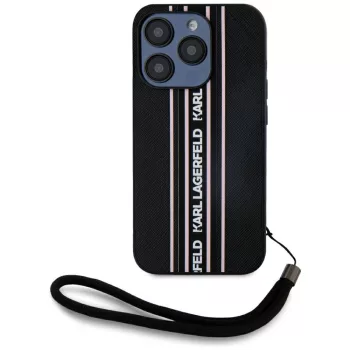   Karl Lagerfeld Saffiano Athleisure Stripes Cord iPhone 15 Pro tok, rózsaszín