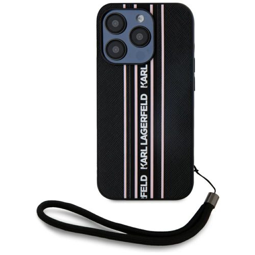 Karl Lagerfeld Saffiano Athleisure Stripes Cord iPhone 15 Pro Max tok, rózsaszín