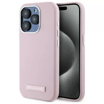   Karl Lagerfeld KLHMP15LPGMSRPP iPhone 15 Pro 6.1" FW Metal Plate MagSafe tok, rózsaszín
