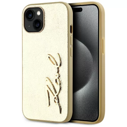 Karl Lagerfeld Wrinkled Metal  Signature iPhone 15 tok, arany