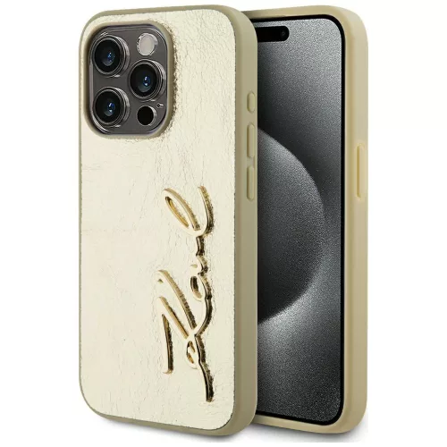 Karl Lagerfeld Wrinkled Metal  Signature iPhone 15 Pro tok, arany