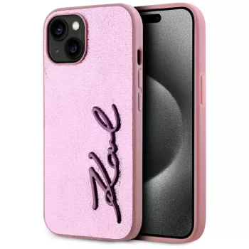   Karl Lagerfeld Wrinkled Metal  Signature iPhone 15 tok, rózsaszín