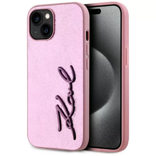 Karl Lagerfeld Wrinkled Metal  Signature iPhone 15 tok, rózsaszín
