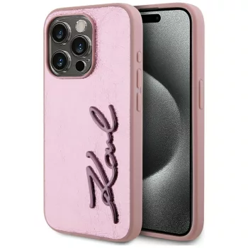   Karl Lagerfeld Wrinkled Metal  Signature iPhone 15 Pro tok, rózsaszín