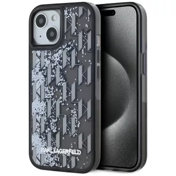   Karl Lagerfeld Liquide Glitter Monogram Gradient iPhone 15 tok, fekete