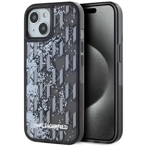 Karl Lagerfeld Liquide Glitter Monogram Gradient iPhone 15 tok, fekete