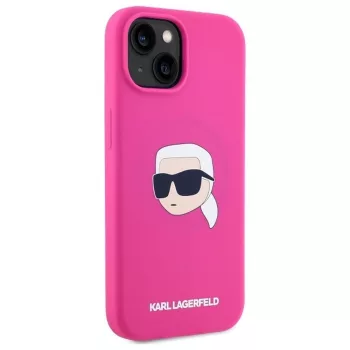   Karl Lagerfeld KLHMP15SSKHPPLF iPhone 15 6.1" Silicone Karl Head Print MagSafe tok, rózsaszín