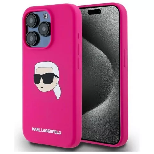 Karl Lagerfeld KLHMP15LSKHPPLF iPhone 15 Pro 6.1" Silicone Karl Head Print MagSafe tok,  rózsaszín