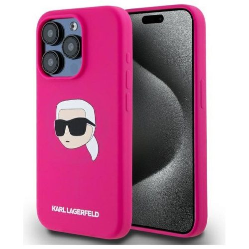 Karl Lagerfeld KLHMP15XSKHPPLF iPhone 15 Pro Max 6.7" Silicone Karl Head Print MagSafe tok, rózsaszín