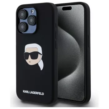   Karl Lagerfeld KLHMP15LSKHPPLK iPhone 15 Pro 6.1" Silicone Karl Head Print MagSafe tok, fekete