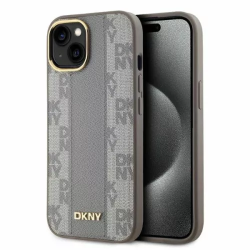 DKNY DKHMP14SPCPVSLE iPhone 14 6.1" Leather Checkered Mono Pattern MagSafe tok, bézs