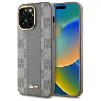   DKNY DKHMP14XPCPVSLE iPhone 14 Pro Max 6.7" Leather Checkered Mono Pattern MagSafe tok, bézs