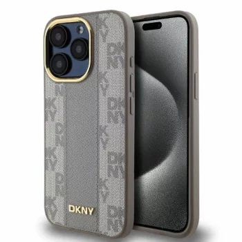   DKNY Leather Checketok, piros Mono Pattern MagSafe DKHMP15LPCPVSLE iPhone 15 Pro 6.1" tok, bézs