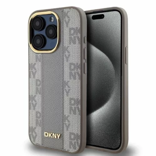 DKNY Leather Checketok, piros Mono Pattern MagSafe DKHMP15LPCPVSLE iPhone 15 Pro 6.1" tok, bézs