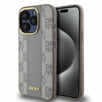   DKNY Leather Checketok, Red Mono Pattern MagSafe DKHMP15XPCPVSLE iPhone 15 Pro Max 6.7" tok, bézs