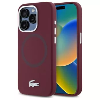   Lacoste LCHMP15LSMAR iPhone 15 Pro 6.1" bordeaux hardcase Silicone Croco Logo MagSafe tok, bordó