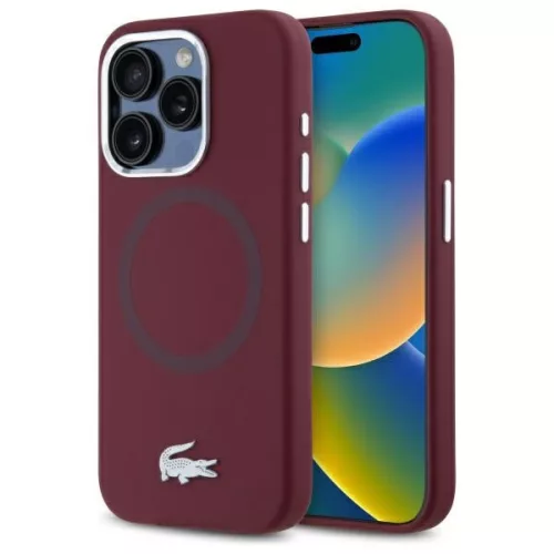 Lacoste LCHMP15LSMAR iPhone 15 Pro 6.1" bordeaux hardcase Silicone Croco Logo MagSafe tok, bordó