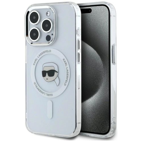 KARL LAGERFELD case IPHONE 15 Pro MagSafe KLHMP15LHLSKIH (IML Metal K Head) tok, fehér
