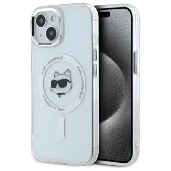   Karl Lagerfeld KLHMP15SHLSCHH iPhone 15 6.1" IML Metal Choupette Head MagSafe tok, fehér