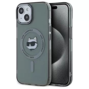   Karl Lagerfeld KLHMP15SHLSCHK iPhone 15 6.1" IML Metal Choupette Head MagSafe tok, fekete