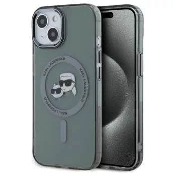  Karl Lagerfeld KLHMP15SHLSKCK iPhone 15 6.1" IML Metal Choupette Head MagSafe tok, fekete