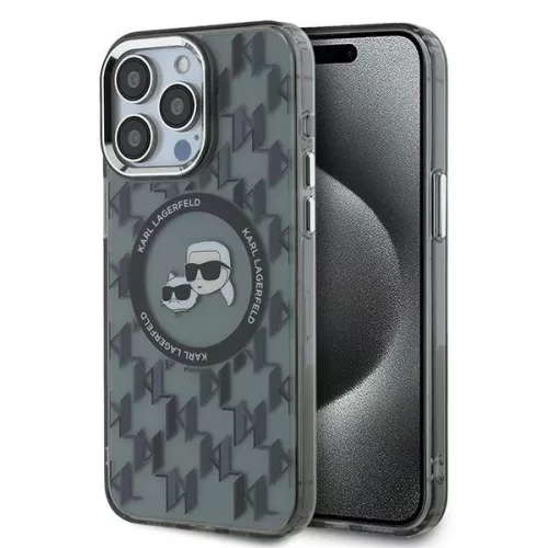 Karl Lagerfeld KLHMP15LHMCKMHK iPhone 15 Pro 6.1" IML Monogram Karl&Choupette Head MagSafe tok, fekete