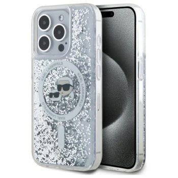   Karl Lagerfeld KLHMP15XLGKCSGH iPhone 15 Pro Max 6.7" Liquid Glitter Karl&Choupette Head Magsafe tok, átlátszó