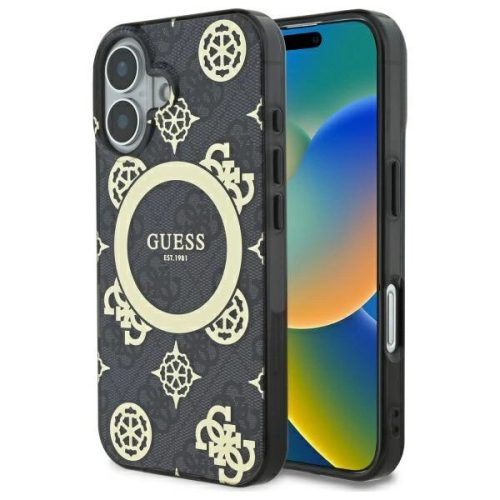 Guess GUHMP16SH4PYEEK iPhone 16 6.1" IML Peony On 4G Background MagSafe tok, fekete