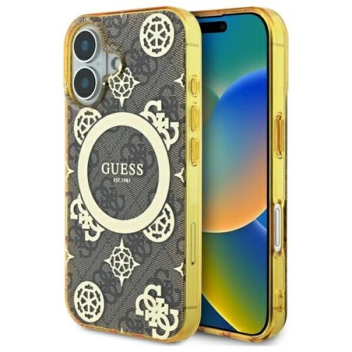 Guess GUHMP16SH4PYEEW iPhone 16 6.1" IML Peony On 4G Background MagSafe tok, barna