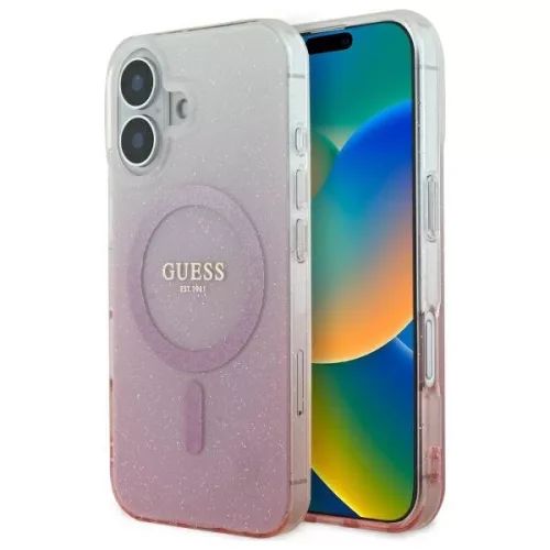 Guess GUHMP16MHGRCELP iPhone 16 Plus 6.7" tok, rózsaszín hardcase IML Glitter Gradient MagSafe