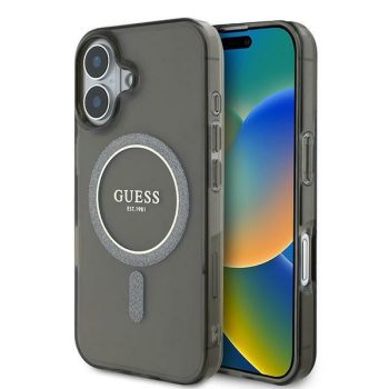   Guess GUHMP16MHFGEREK iPhone 16 Plus, 6.7" tok, fekete IML Glitter Circle MagSafe