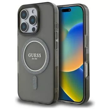   Guess GUHMP16LHFGEREK iPhone 16 Pro 6.3", tok, fekete IML Glitter Circle MagSafe