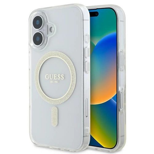 Guess GUHMP16SHFGERET iPhone 16 6.1" IML Glitter Circle MagSafe tok, átlátszó