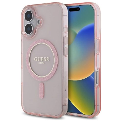 Guess GUHMP16SHFGEREP iPhone 16 6.1", IML Glitter Circle MagSafe tok, rózsaszín