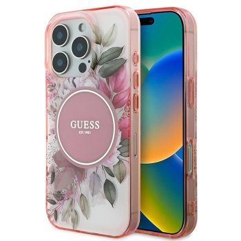   Guess GUHMP16XHFWBDCEP iPhone 16 Pro Max 6.9" hardcase IML Flower & Tonal Circle MagSafe tok, rózsaszín