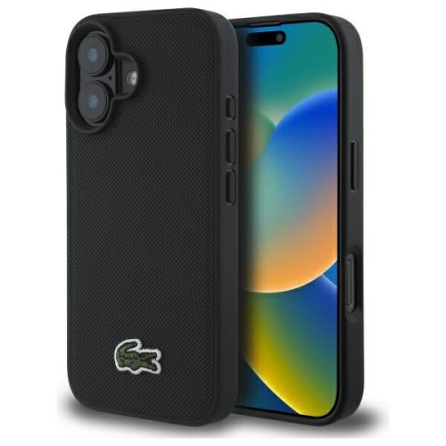 Lacoste LCHMP16SPVCK iPhone 16 6.1" tok, fekete Iconic Petit Pique MagSafe