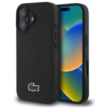   Lacoste LCHMP16MPVCK iPhone 16 Plus 6.7" tok, fekete Iconic Petit Pique MagSafe