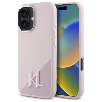   Karl Lagerfeld KLHMP16SSCMKMPCP iPhone 16 6.1" Silicone Shadow Metal Initial MagSafe tok, rózsaszín