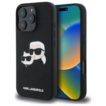   Karl Lagerfeld KLHMP16LSKCHPPLK iPhone 16 Pro 6.3" hardcase Silicone Double Heads Print MagSafe tok, fekete