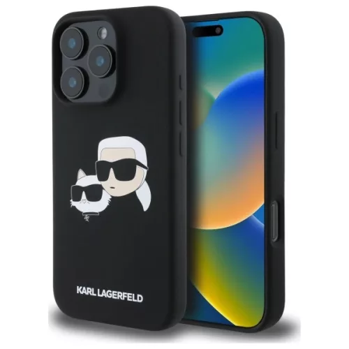 Karl Lagerfeld KLHMP16LSKCHPPLK iPhone 16 Pro 6.3" hardcase Silicone Double Heads Print MagSafe tok, fekete