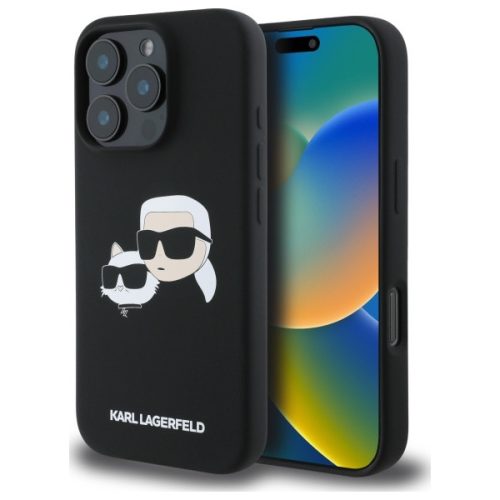 Karl Lagerfeld KLHMP16XSKCHPPLK iPhone 16 Pro Max 6.9" hardcase Silicone Double Heads Print MagSafe tok, fekete