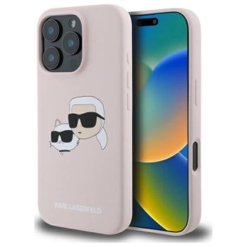   Karl Lagerfeld KLHMP16LSKCHPPLP iPhone 16 Pro 6.3" hardcase Silicone Double Heads Print MagSafe tok, rózsaszín