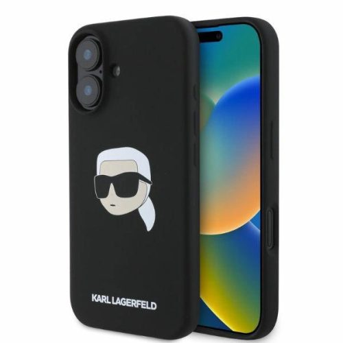 Karl Lagerfeld iPhone 16 6,1" KLHMP16SSKHPPLK hardcase Silicone KL Head Print MagSafe tok, fekete