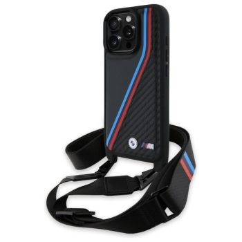   BMW BMHCP16L23PSVTK iPhone 16 Pro 6.3", tok, fekete M Edition Carbon Tricolor Lines & Strap