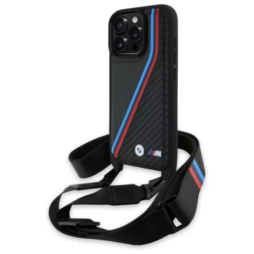 BMW BMHCP16L23PSVTK iPhone 16 Pro 6.3", tok, fekete M Edition Carbon Tricolor Lines & Strap