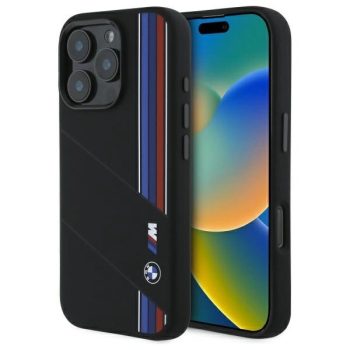   BMW BMHMP16X23SCUK iPhone 16 Pro Max, 6.9" tok, fekete Silicone Cut Tricolor Lines MagSafe