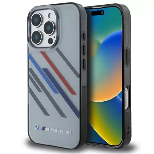BMW BMHCP16X23HTRAG iPhone 16 Pro Max 6.9" tok, szürke hardcase Motosport IML Random Stripes
